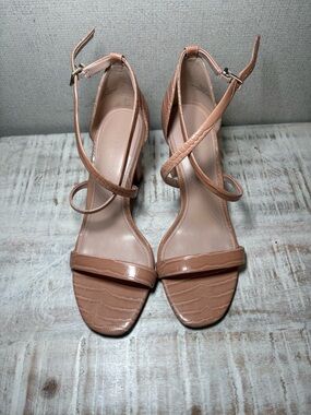 Kelly & Katie Croc-Embossed Ankle Strap Heels in Nude